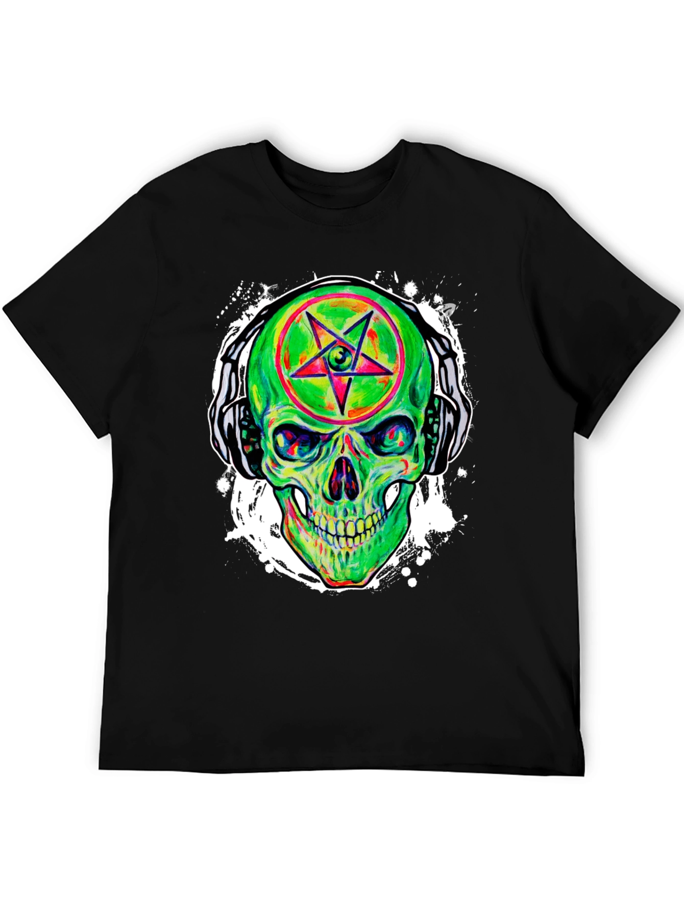 Neon Skull Headphones Graphic Tee