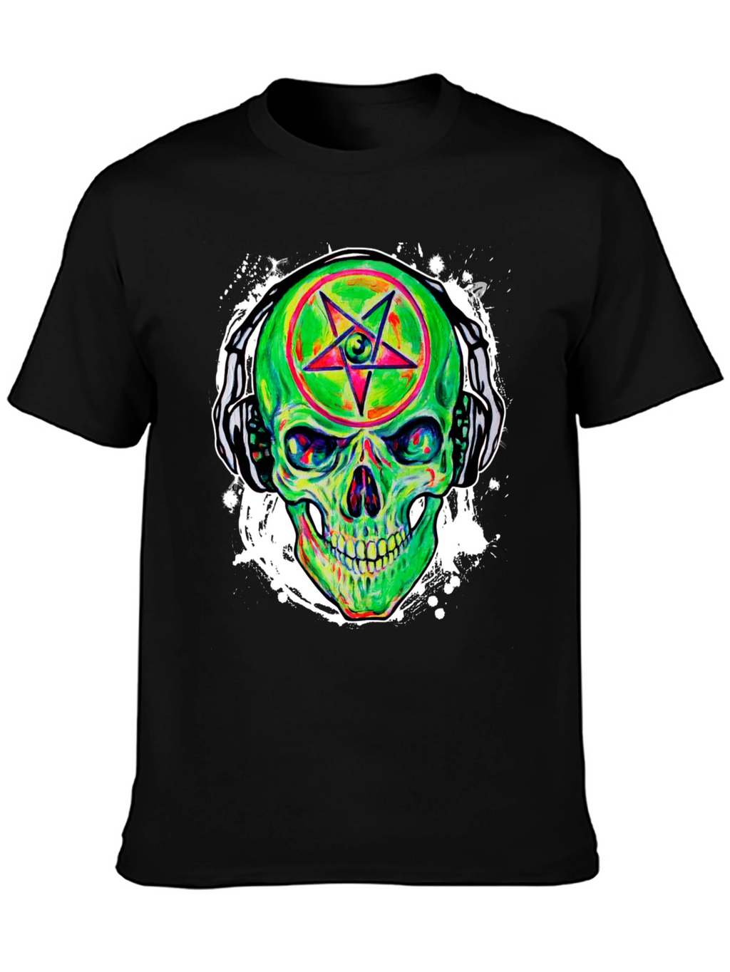 Neon Skull Headphones Graphic Tee