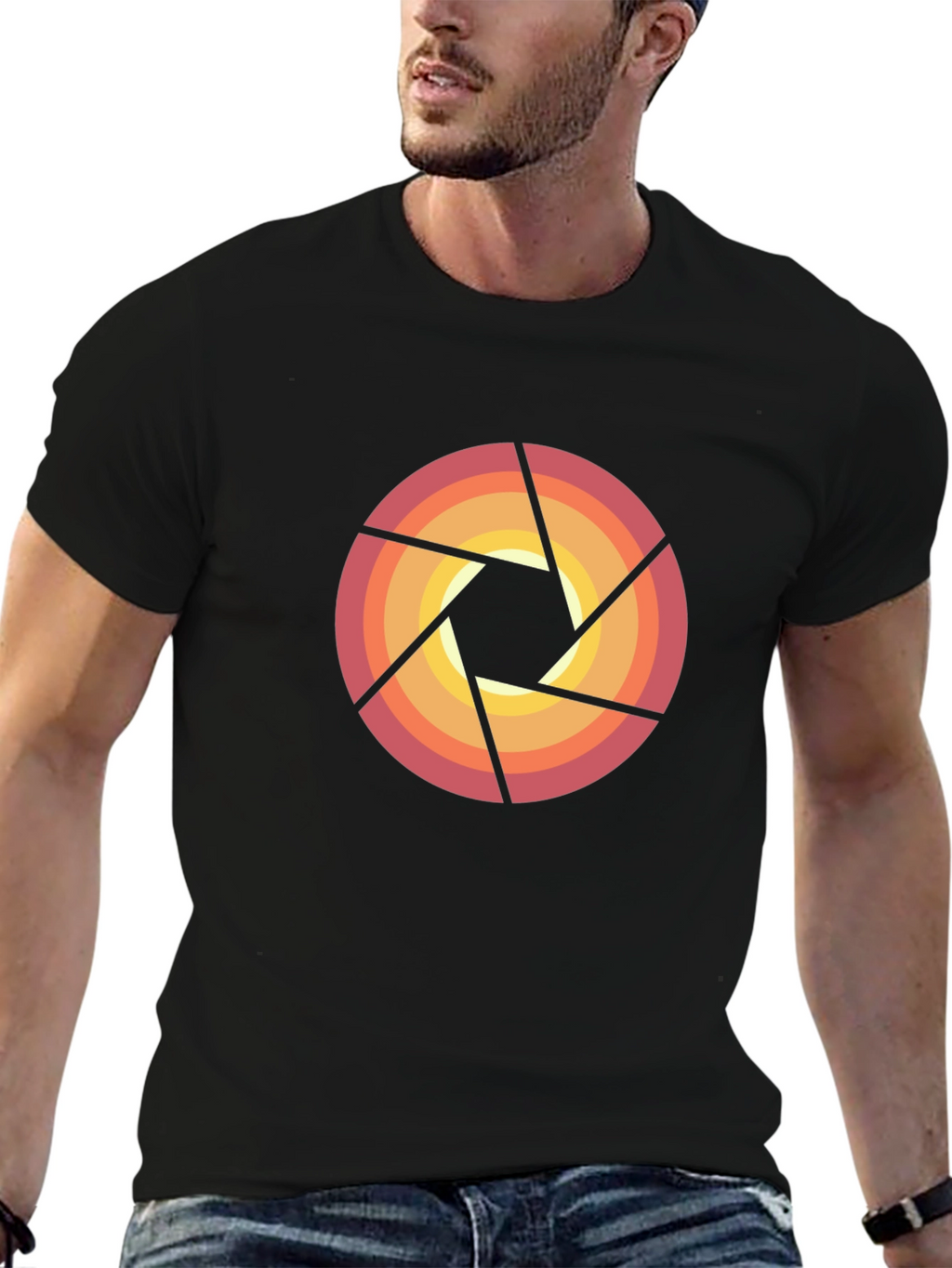 Retro Camera Aperture Graphic Tee - Black