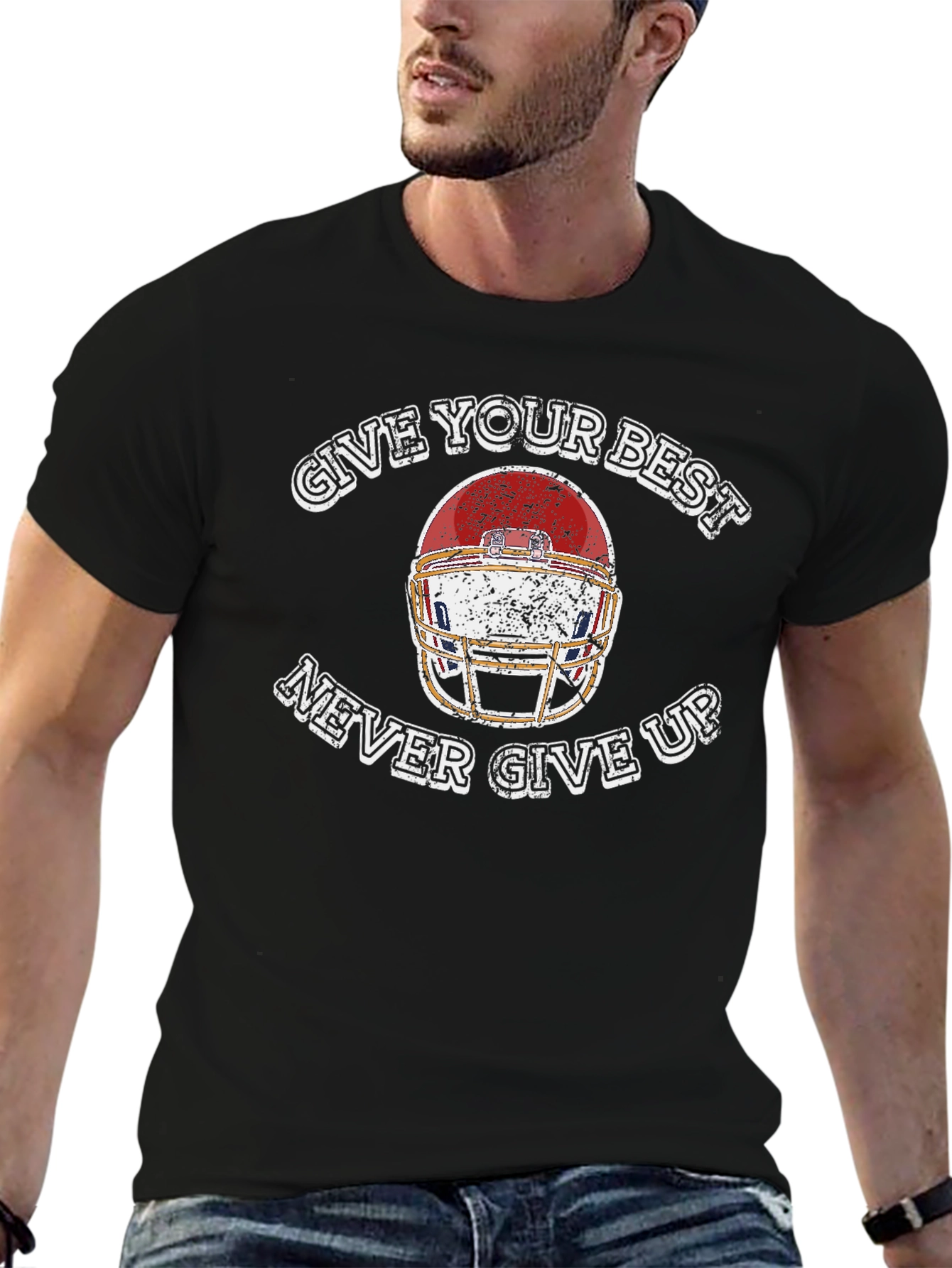 Motivational Football Helmet Graphic T-Shirt