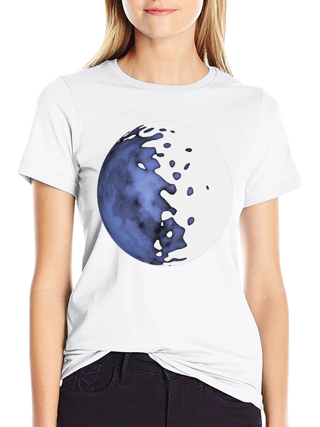 Abstract Moon Graphic Black T-Shirt