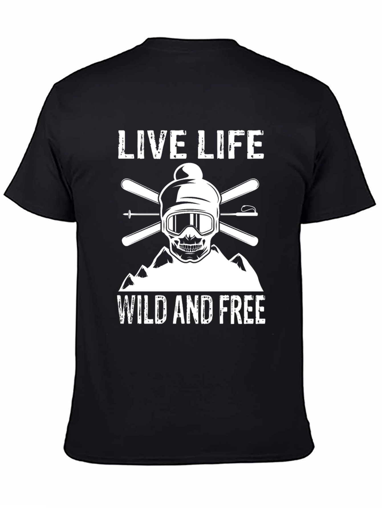 Live Life Wild and Free Ski Skull Graphic T-Shirt