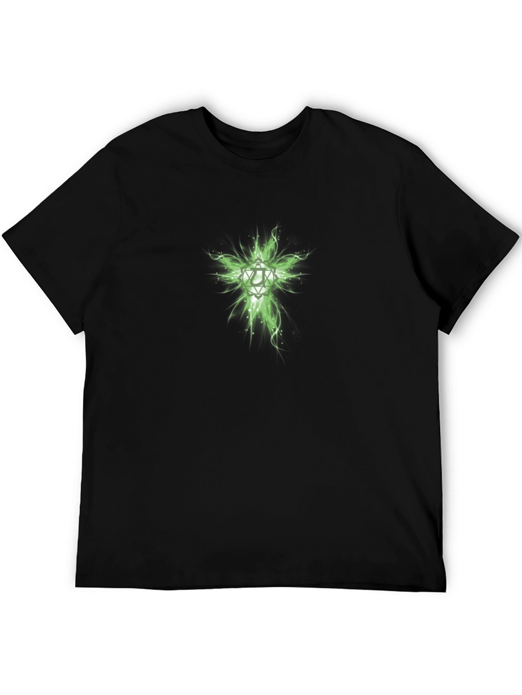 Mens Black T-Shirt with Green Geometric Design