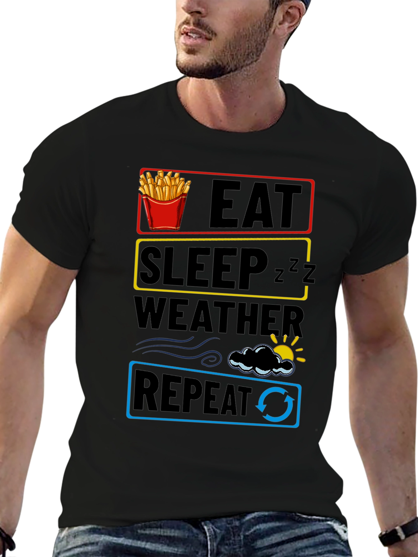 Eat Sleep Weather Repeat Funny T-Shirt