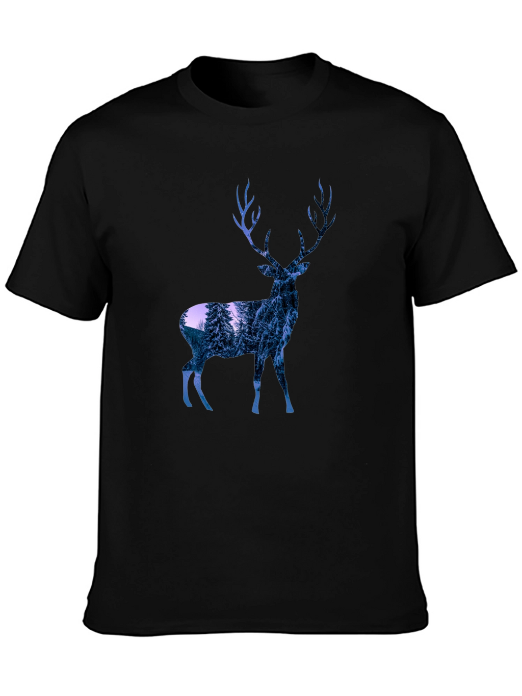 Deer Graphic Print T-Shirt - Black