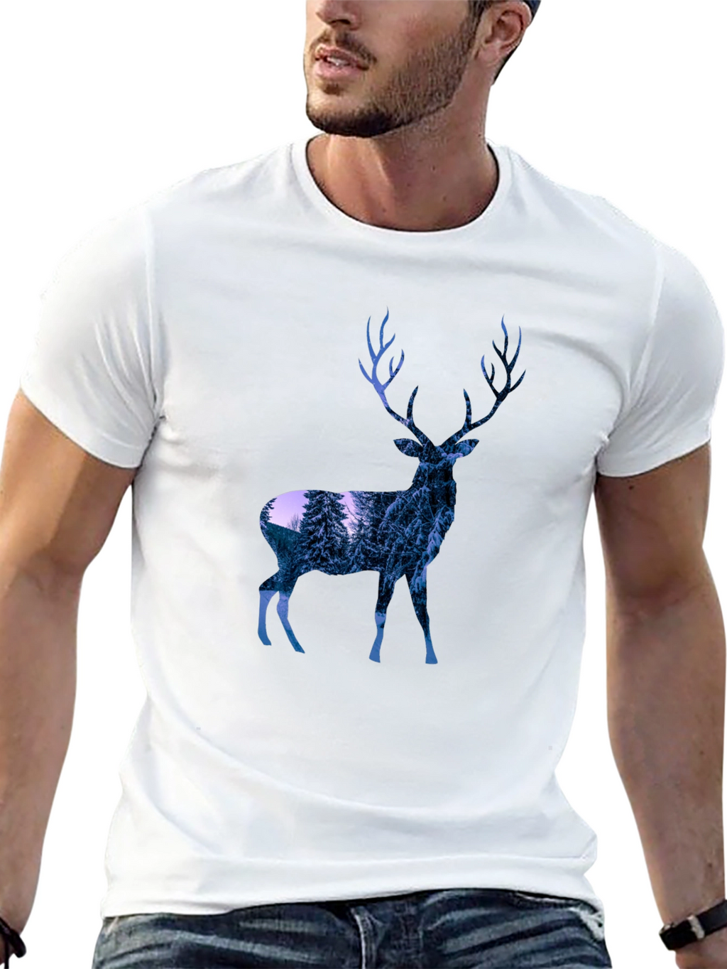 Deer Graphic Print T-Shirt - Black