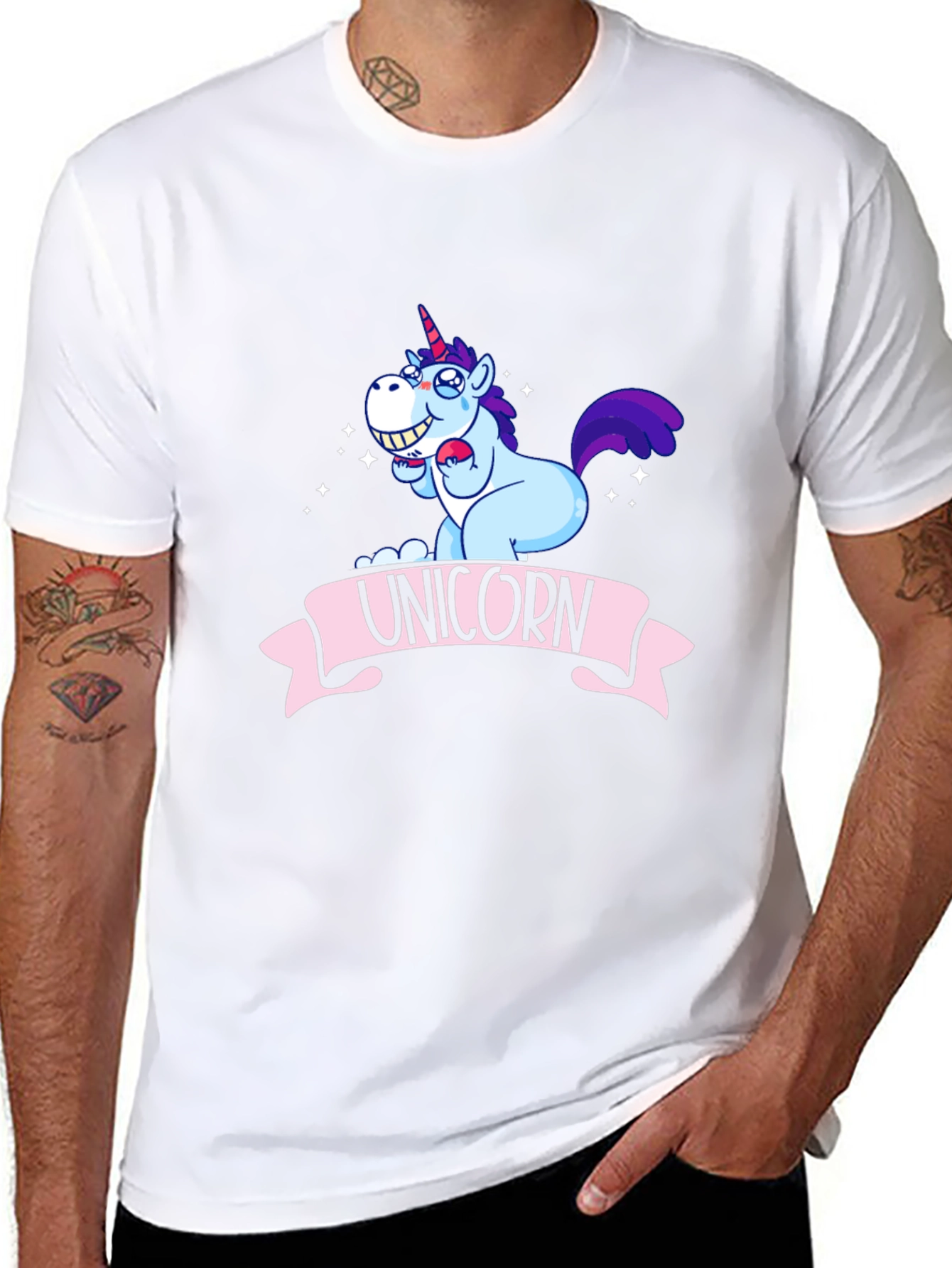 Unicorn Cartoon Graphic Black T-Shirt