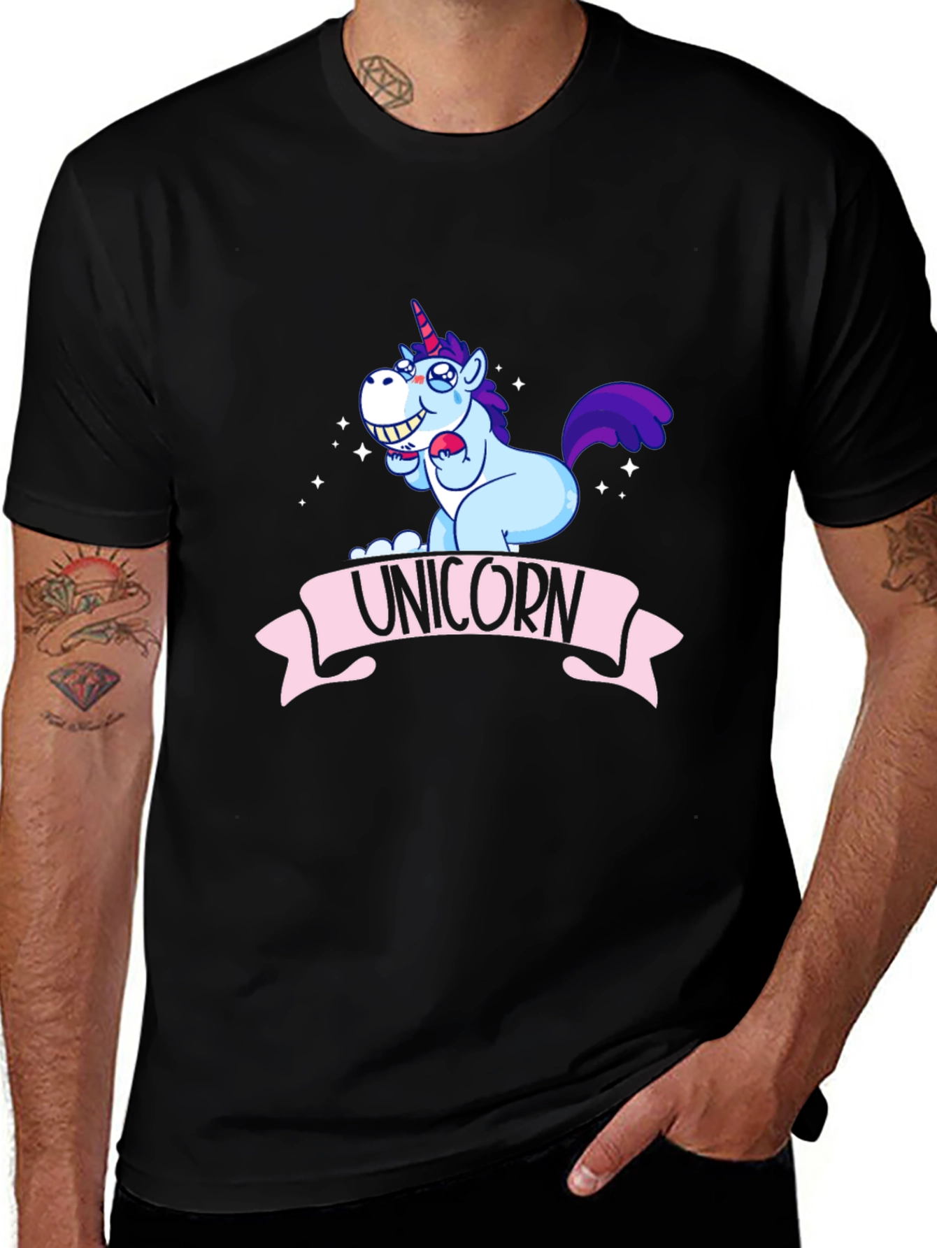 Unicorn Cartoon Graphic Black T-Shirt
