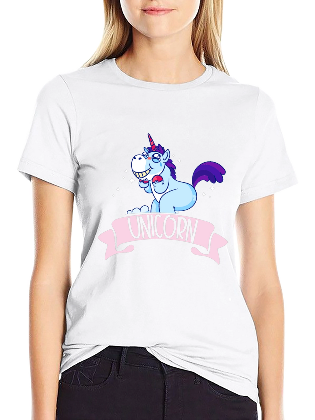 Unicorn Cartoon Graphic Black T-Shirt