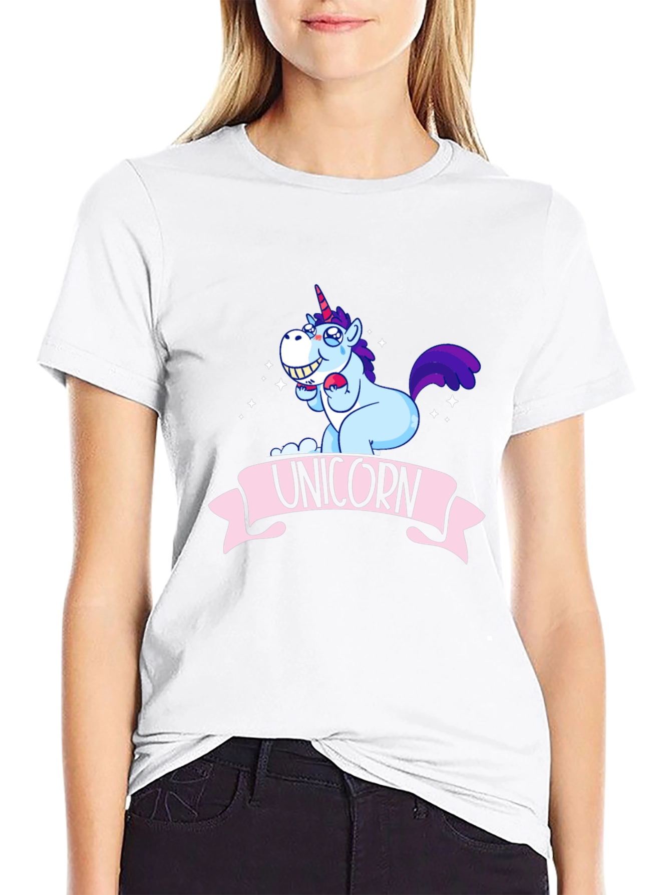 Unicorn Cartoon Graphic Black T-Shirt