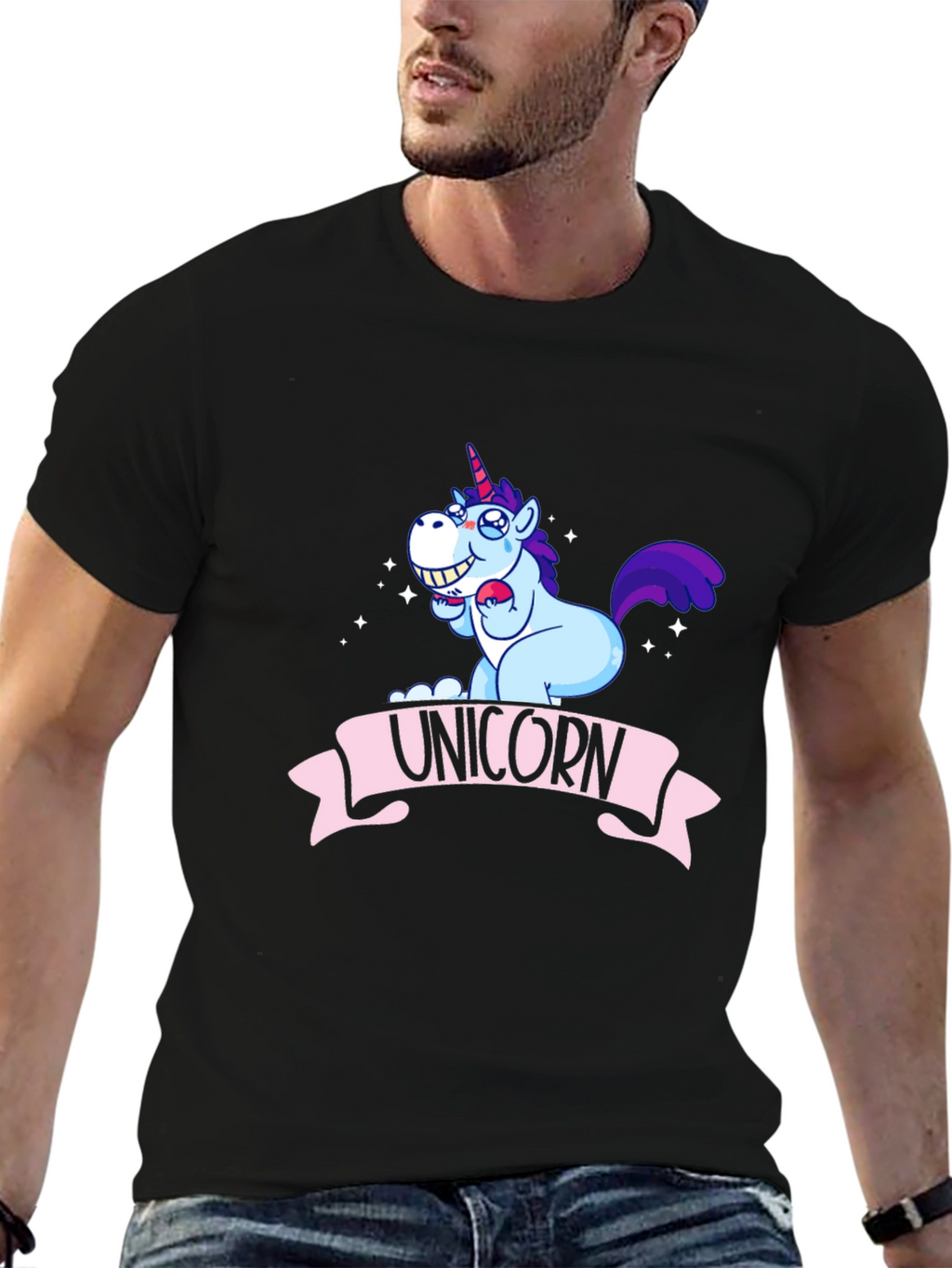 Unicorn Cartoon Graphic Black T-Shirt