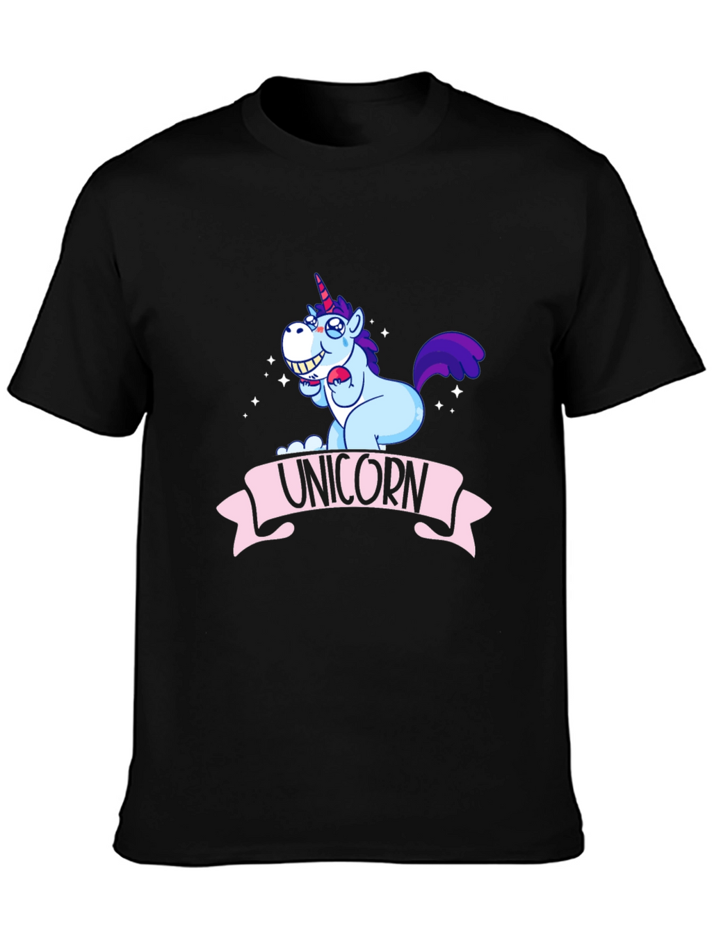 Unicorn Cartoon Graphic Black T-Shirt