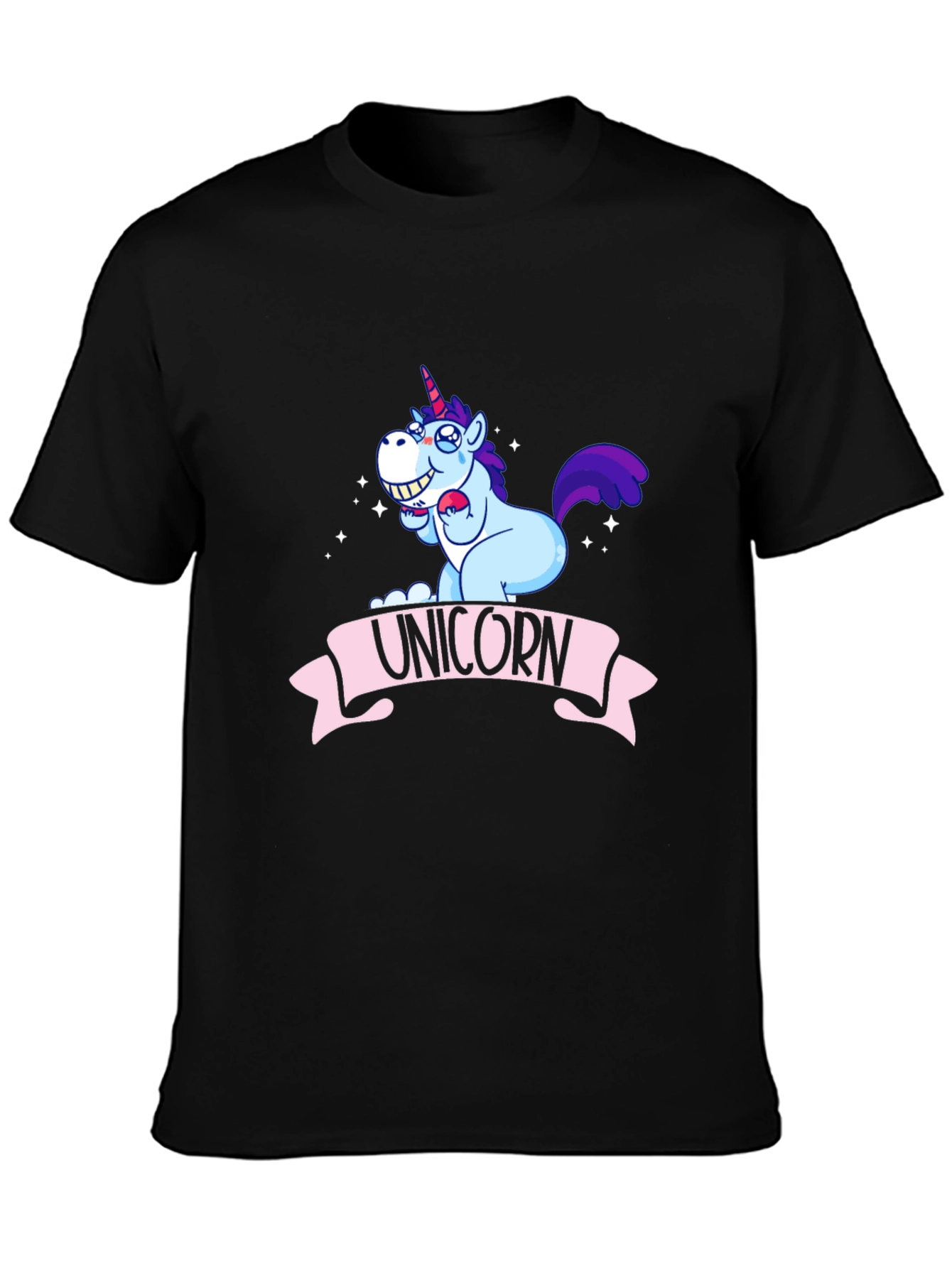 Unicorn Cartoon Graphic Black T-Shirt