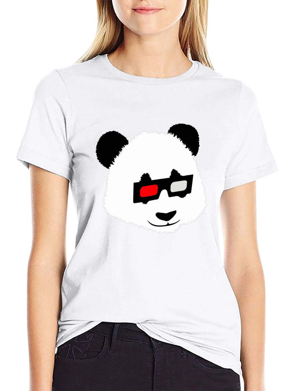 Panda with 3D Glasses Black T-Shirt