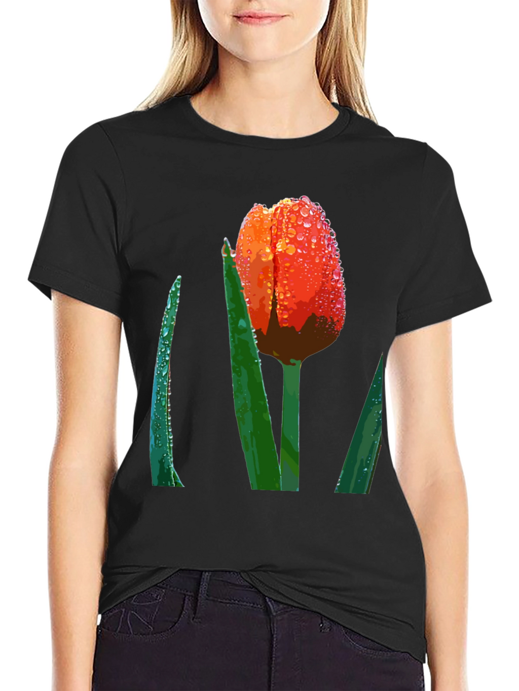 Tulip Dewdrop Graphic Tee - Unique Floral Design