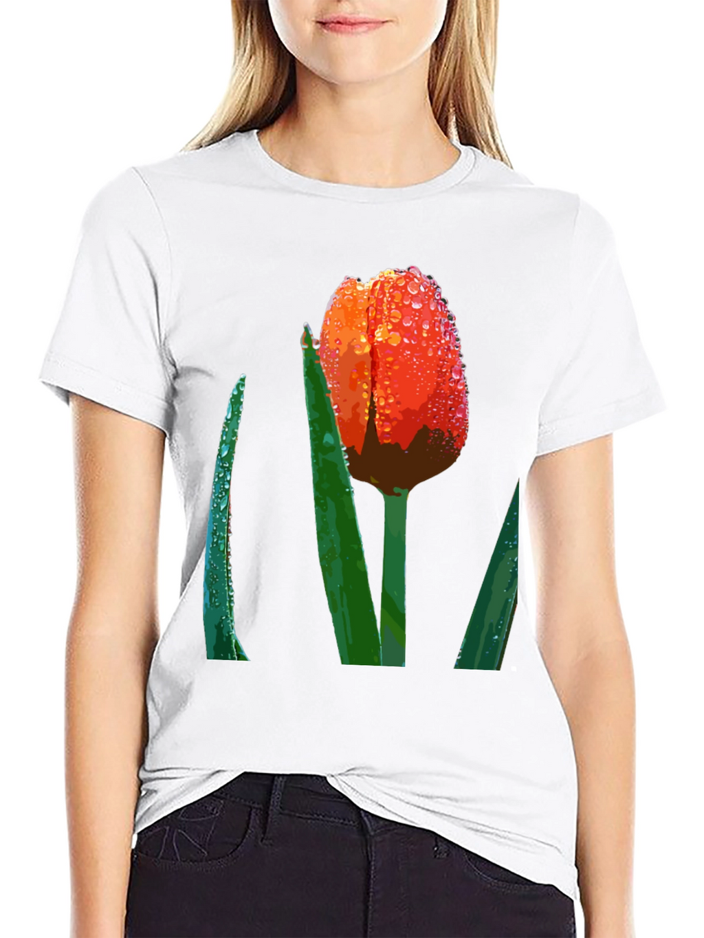 Tulip Dewdrop Graphic Tee - Unique Floral Design