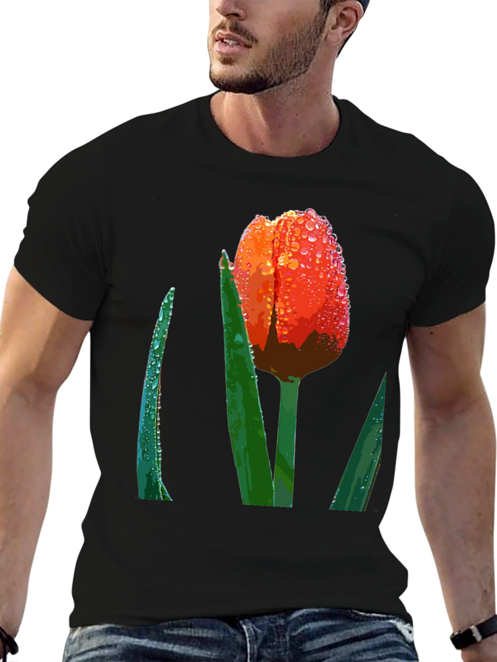 Tulip Dewdrop Graphic Tee - Unique Floral Design