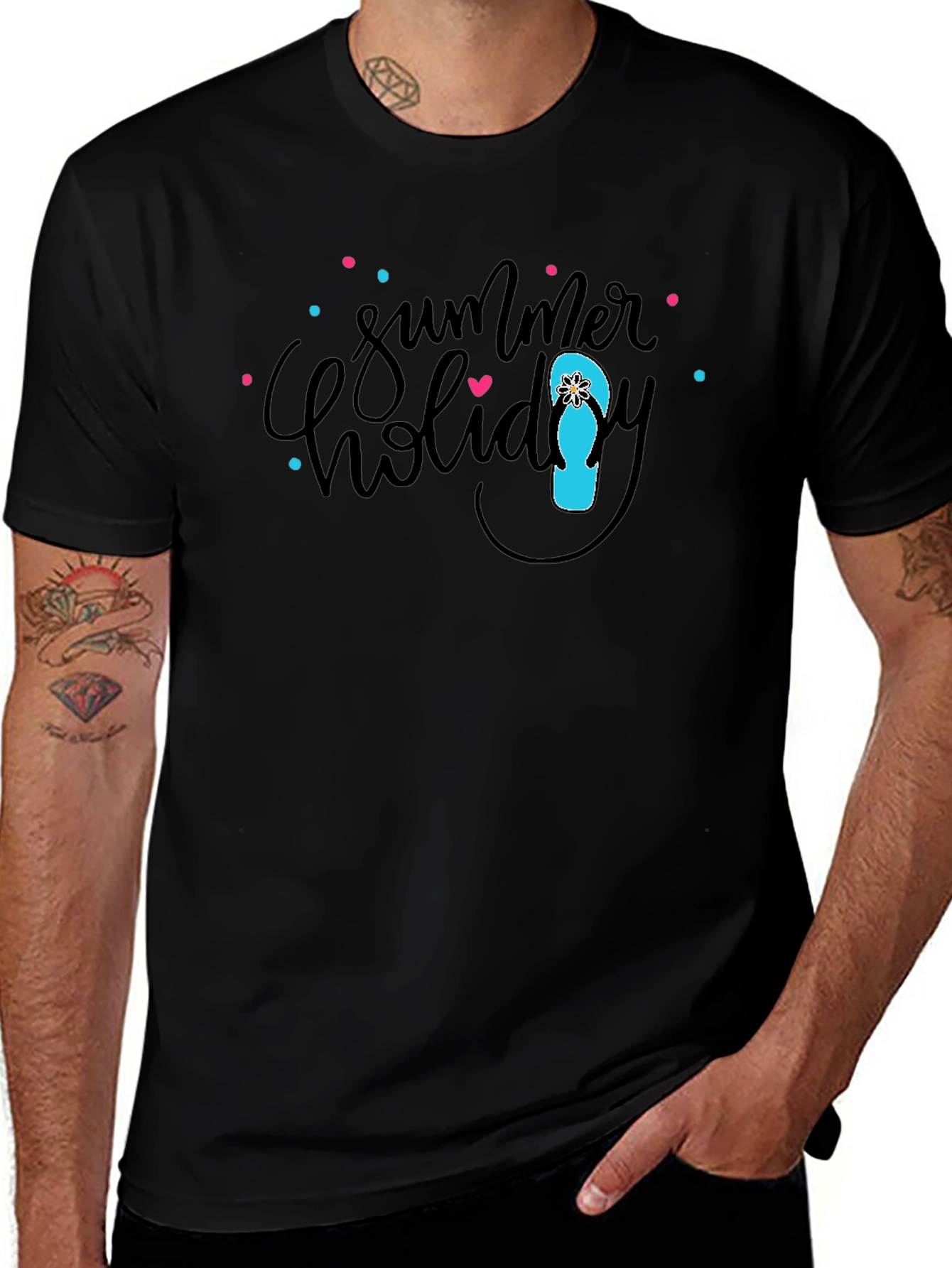 Summer Holiday Graphic Black T-Shirt