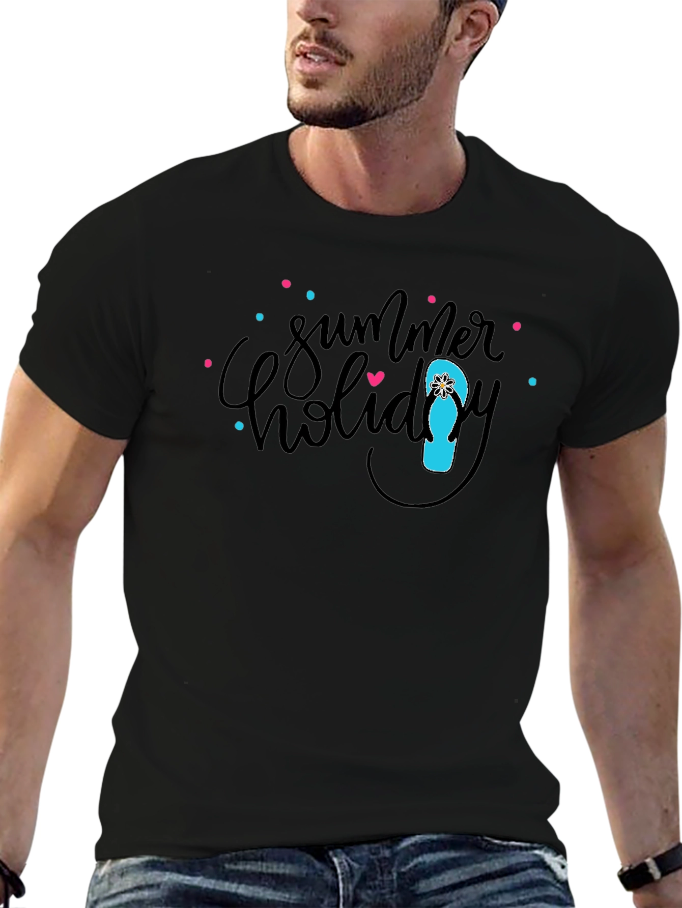 Summer Holiday Graphic Black T-Shirt