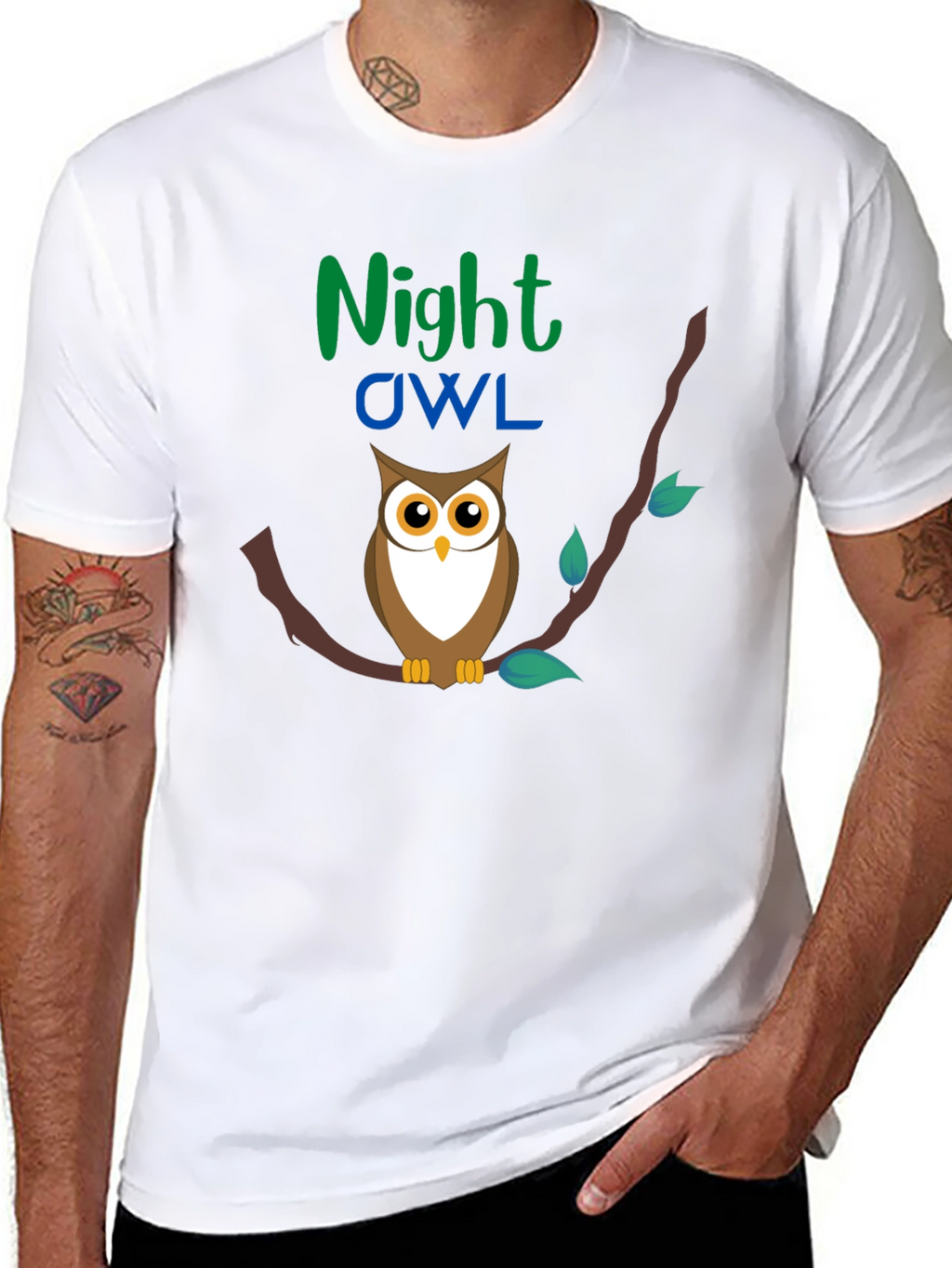 Night Owl Graphic Tee - Black Cotton T-Shirt