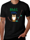 Night Owl Graphic Tee - Black Cotton T-Shirt