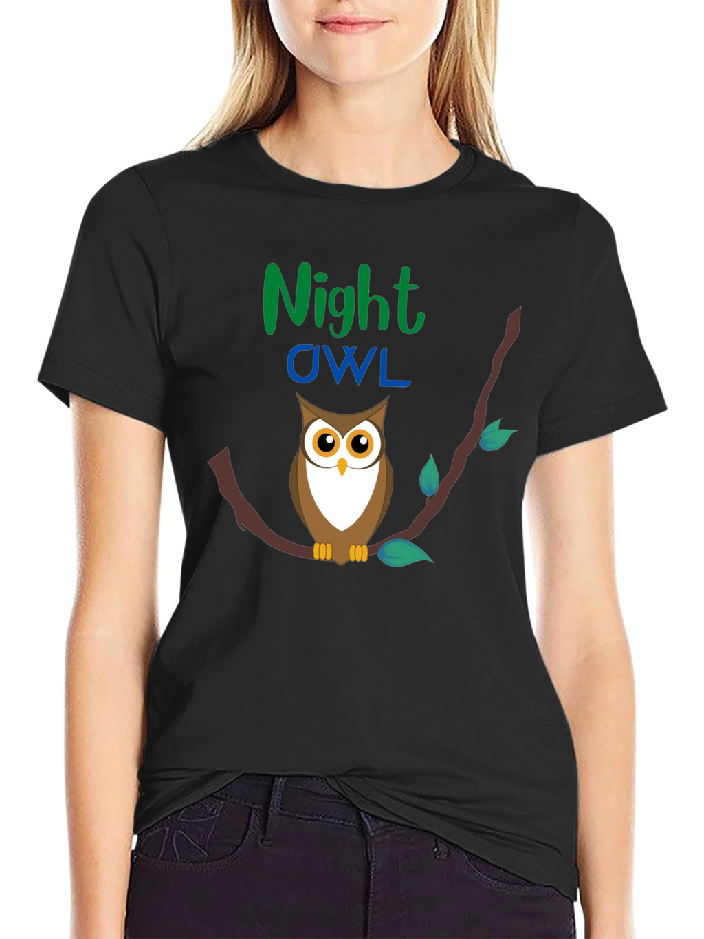 Night Owl Graphic Tee - Black Cotton T-Shirt