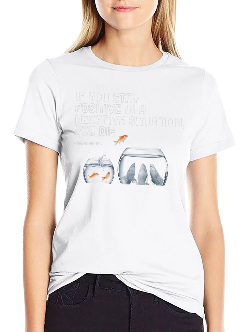 Motivational Fishbowl Graphic Tee - Stay Positive T-Shirt