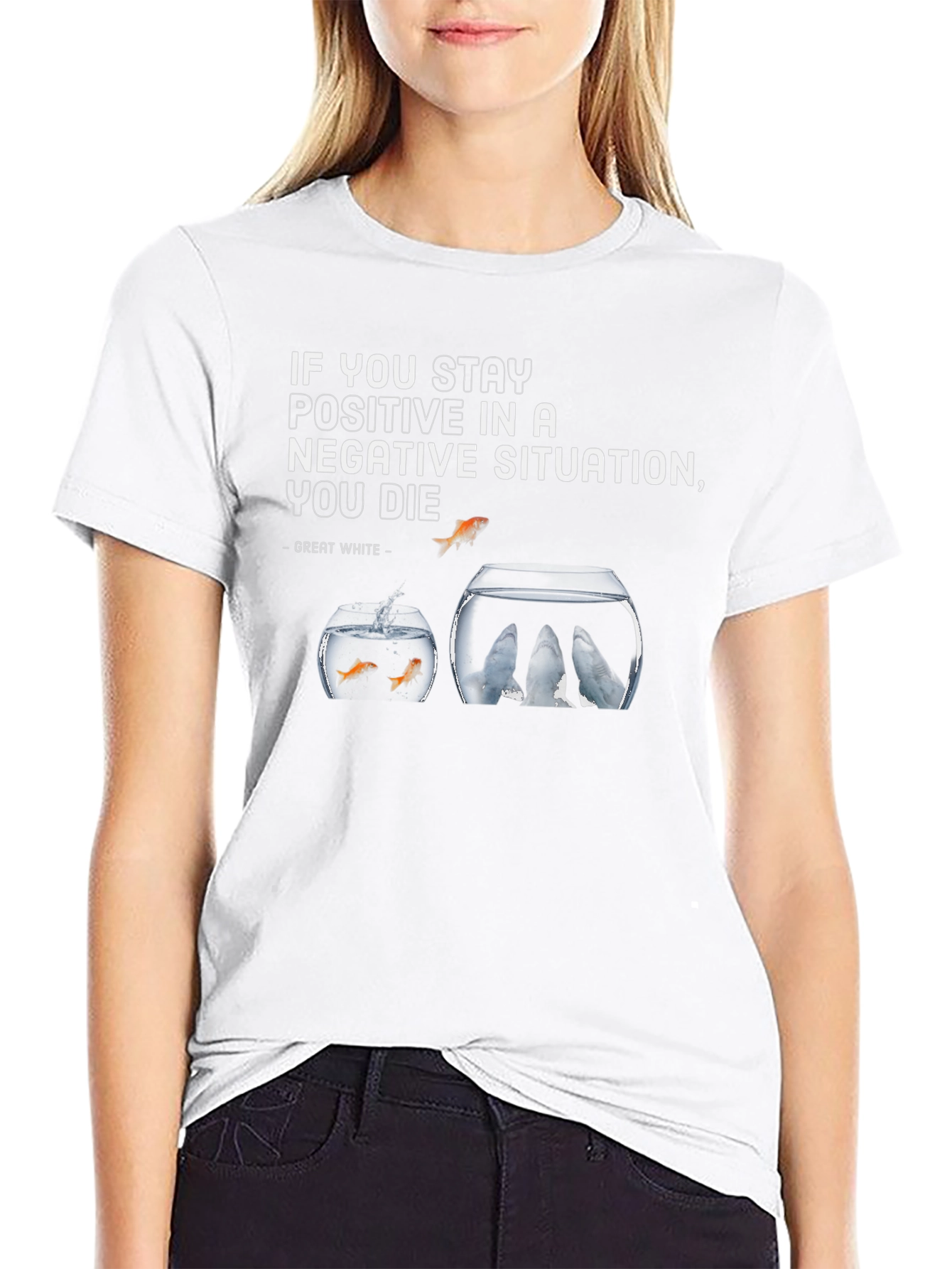 Motivational Fishbowl Graphic Tee - Stay Positive T-Shirt