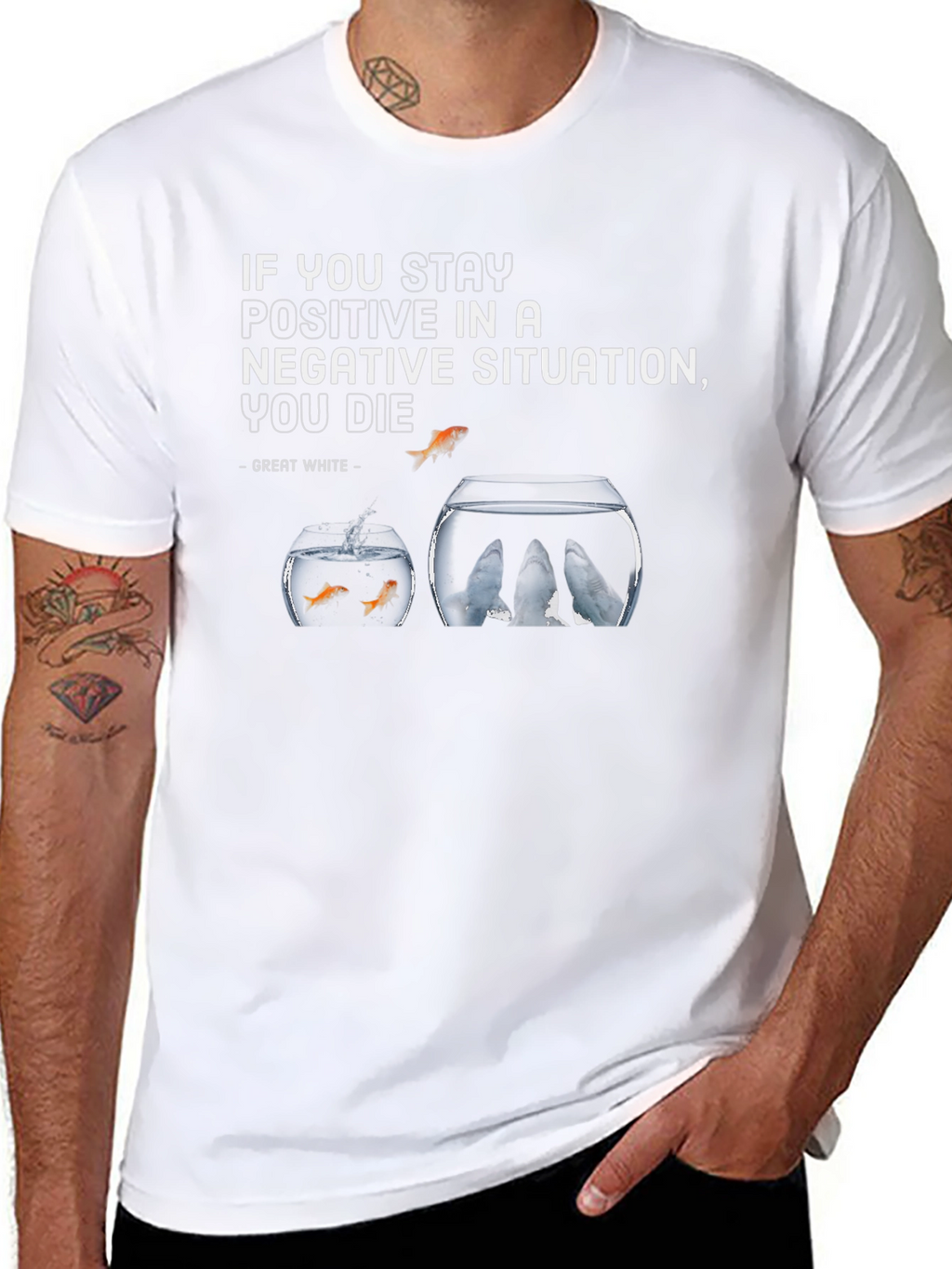 Motivational Fishbowl Graphic Tee - Stay Positive T-Shirt