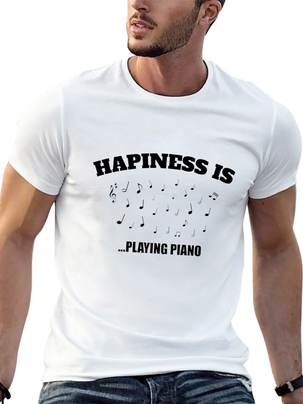 Happiness is Playing Piano Black T-Shirt