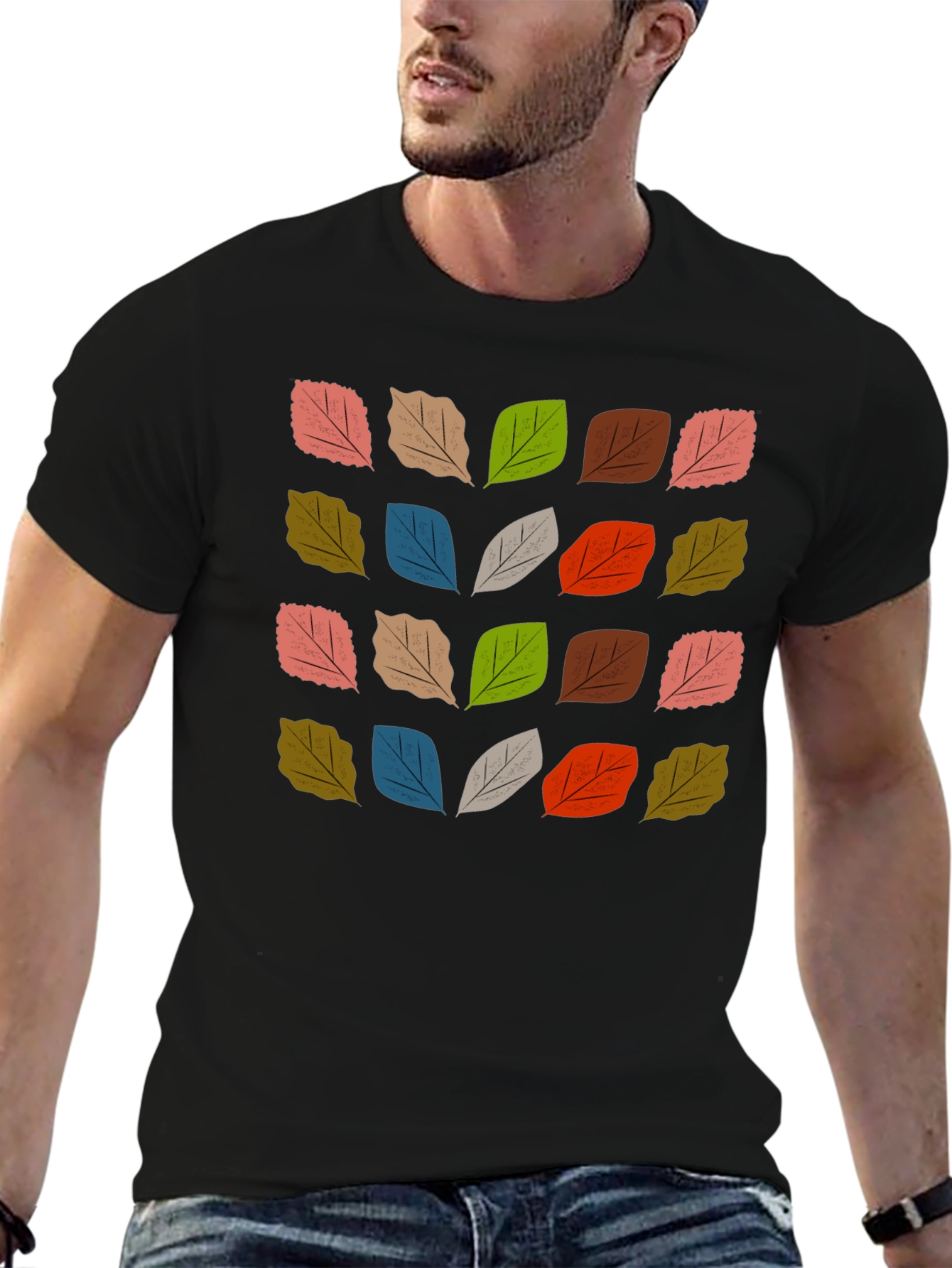 Abstract Leaf Pattern Black T-Shirt