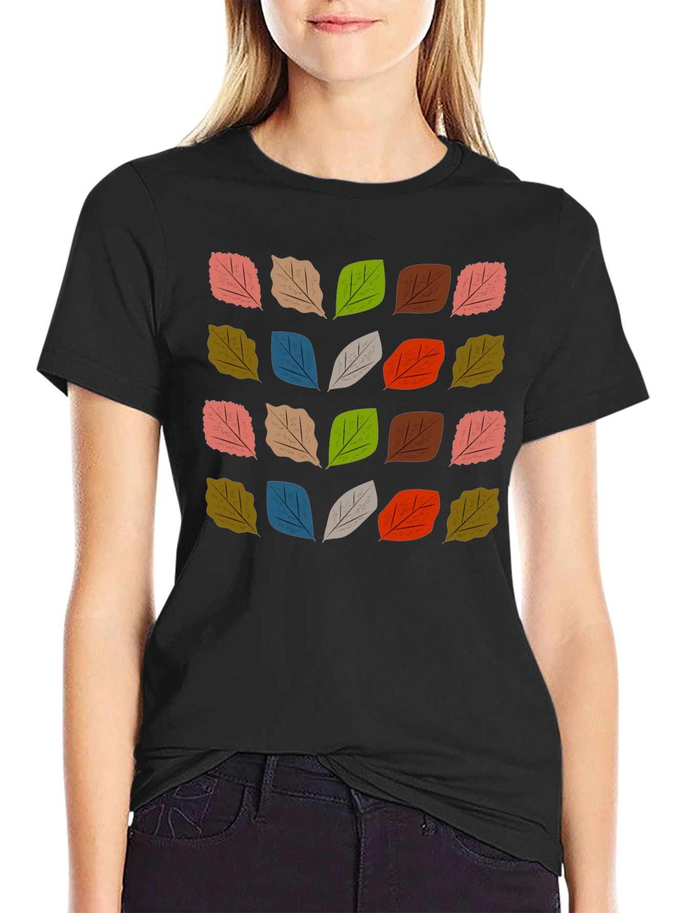 Abstract Leaf Pattern Black T-Shirt