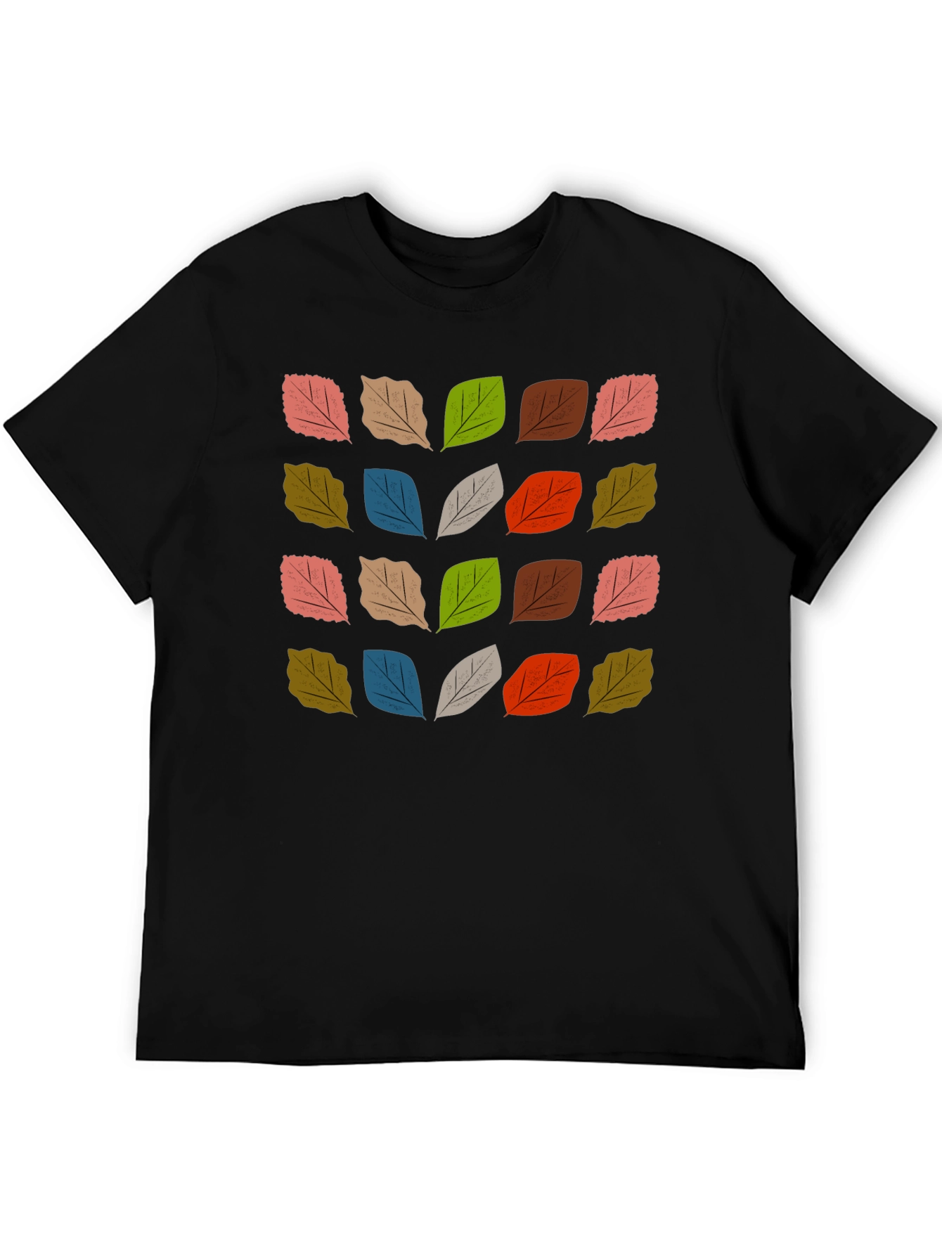 Abstract Leaf Pattern Black T-Shirt