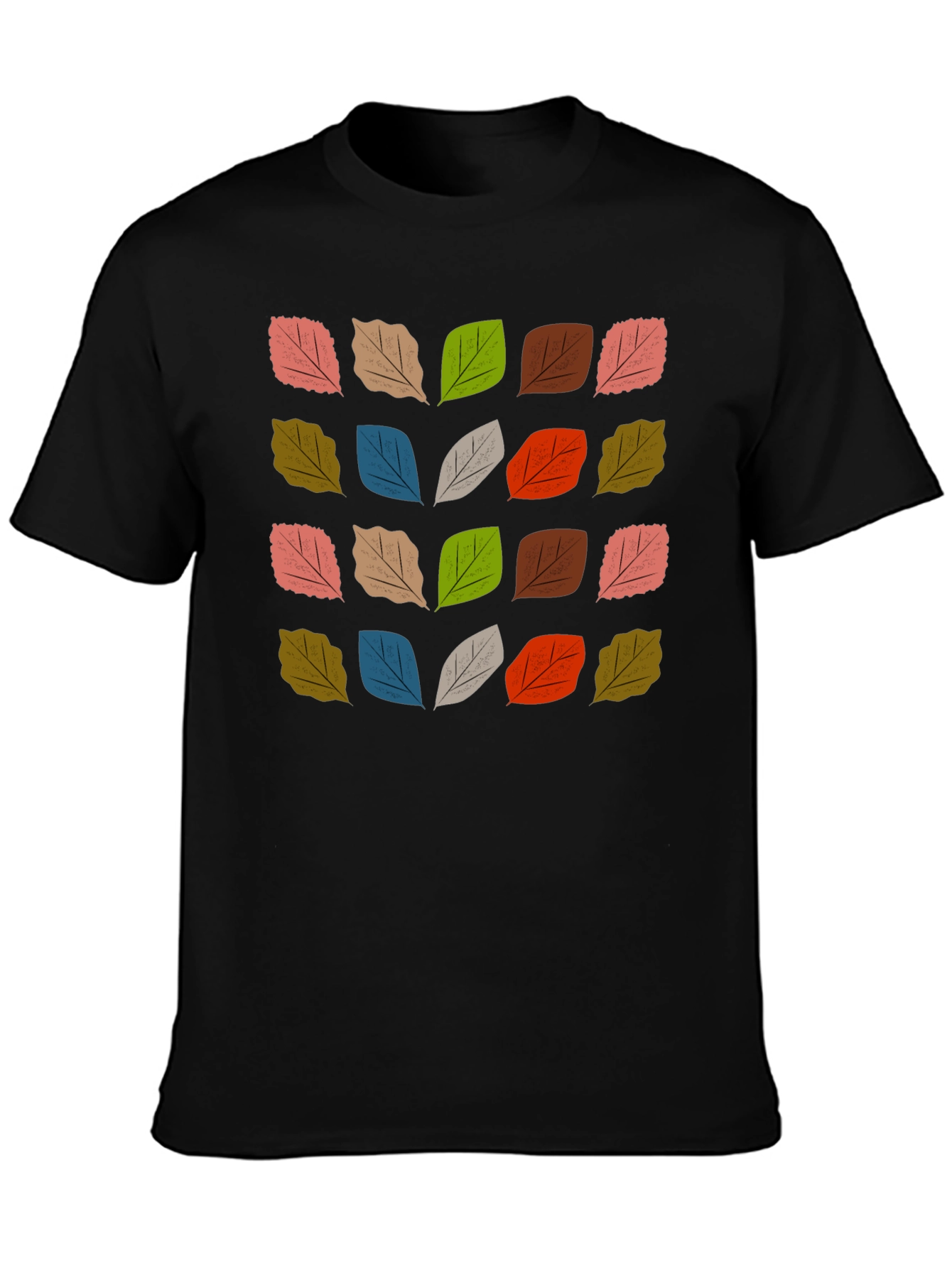 Abstract Leaf Pattern Black T-Shirt