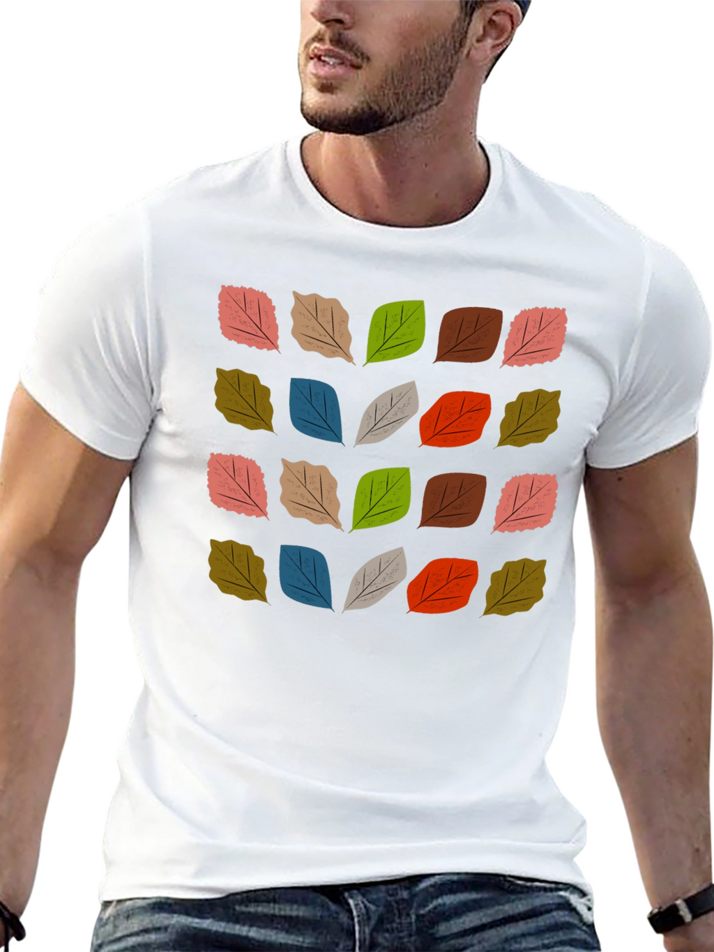 Abstract Leaf Pattern Black T-Shirt