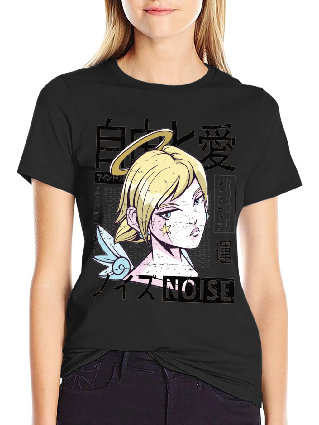 Anime Angel Graphic Black T-Shirt