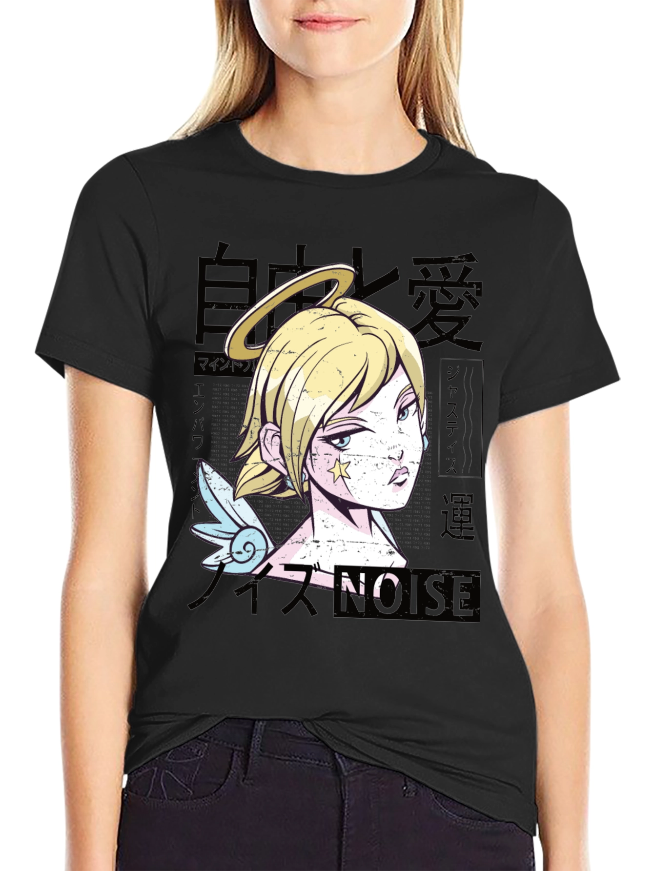 Anime Angel Graphic Black T-Shirt