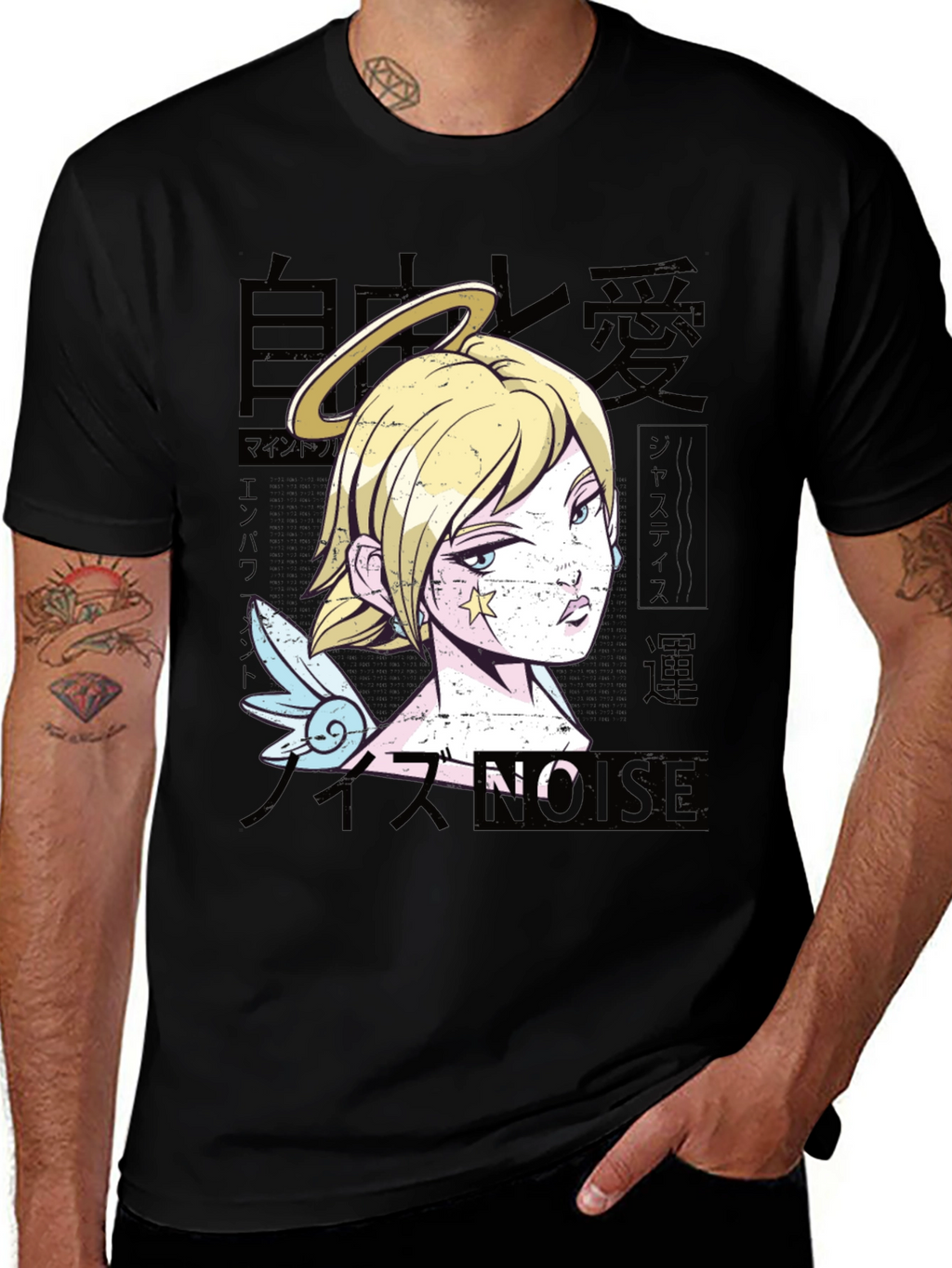 Anime Angel Graphic Black T-Shirt
