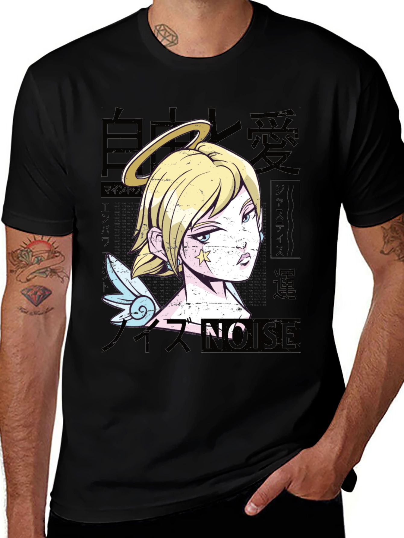 Anime Angel Graphic Black T-Shirt