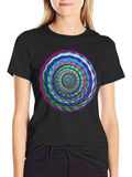 Vortex Circle Black T-Shirt - Artistic Psychedelic Design