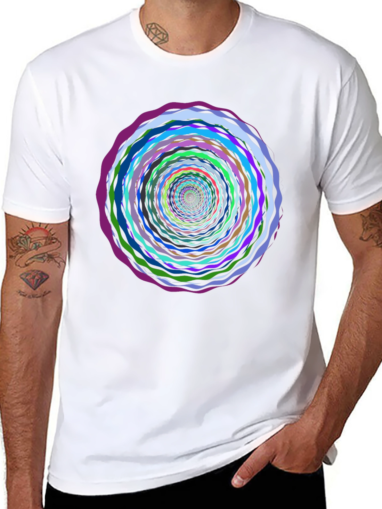 Vortex Circle Black T-Shirt - Artistic Psychedelic Design