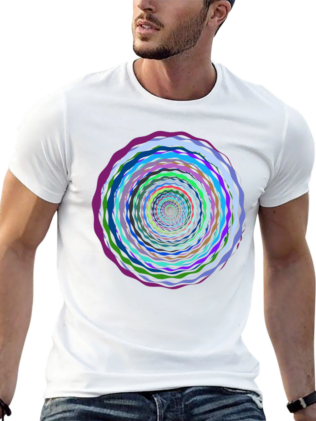 Vortex Circle Black T-Shirt - Artistic Psychedelic Design
