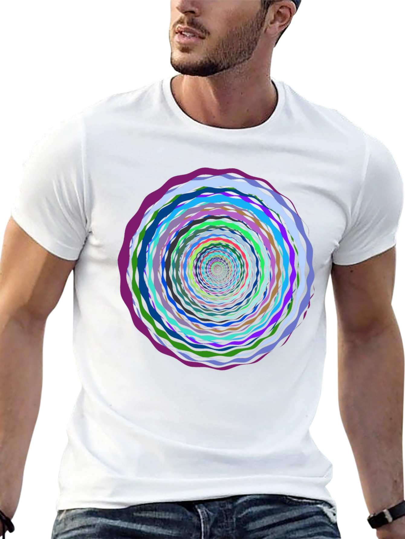 Vortex Circle Black T-Shirt - Artistic Psychedelic Design