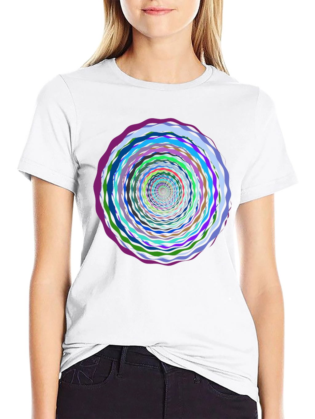 Vortex Circle Black T-Shirt - Artistic Psychedelic Design
