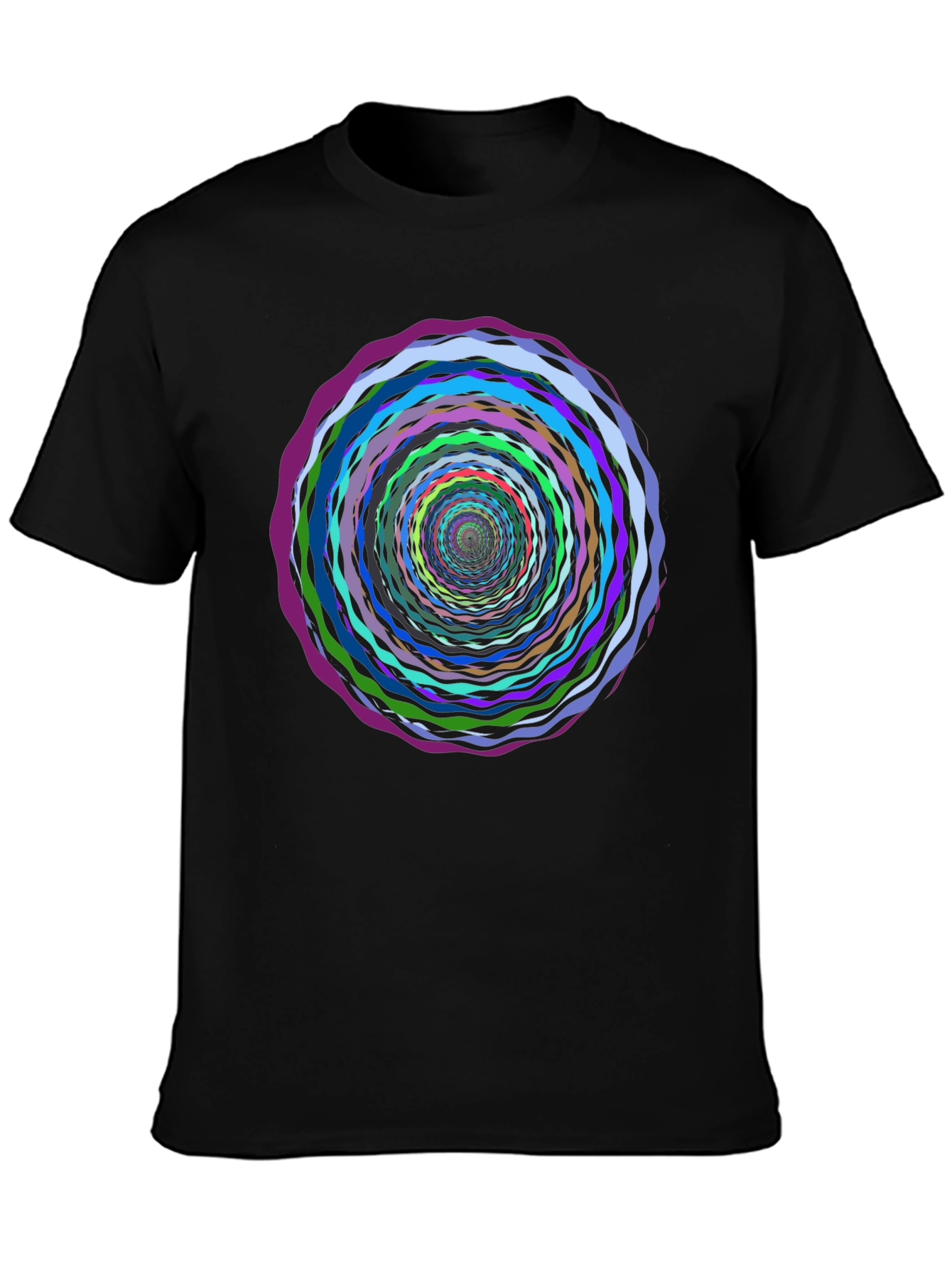 Vortex Circle Black T-Shirt - Artistic Psychedelic Design