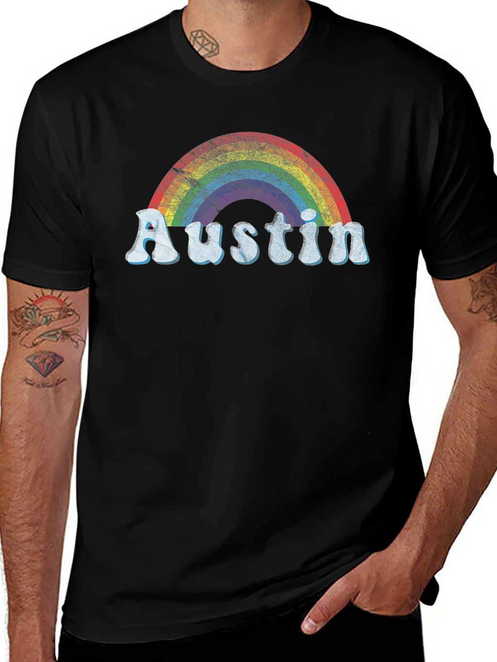 Austin Rainbow Graphic Tee - Retro Style