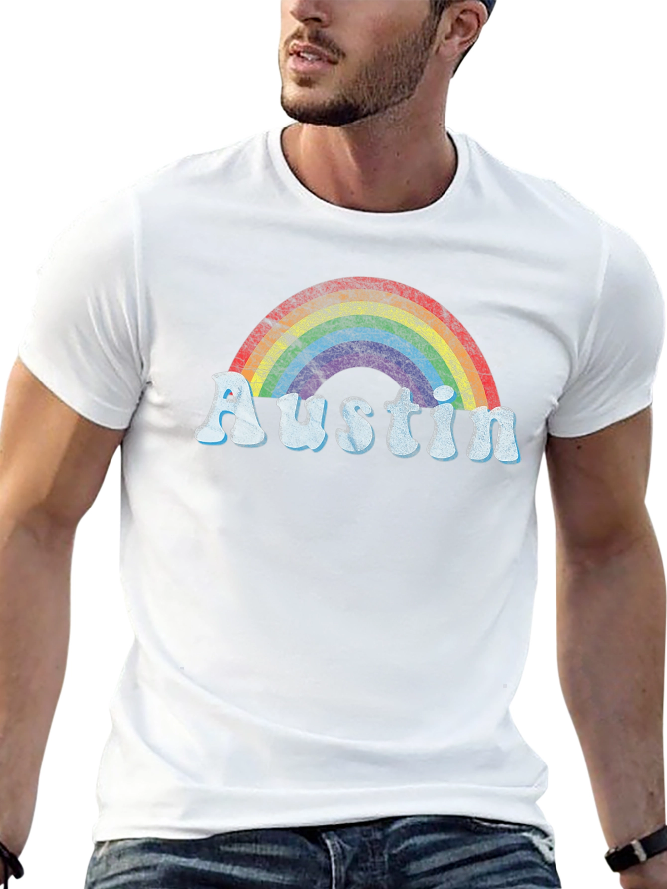 Austin Rainbow Graphic Tee - Retro Style