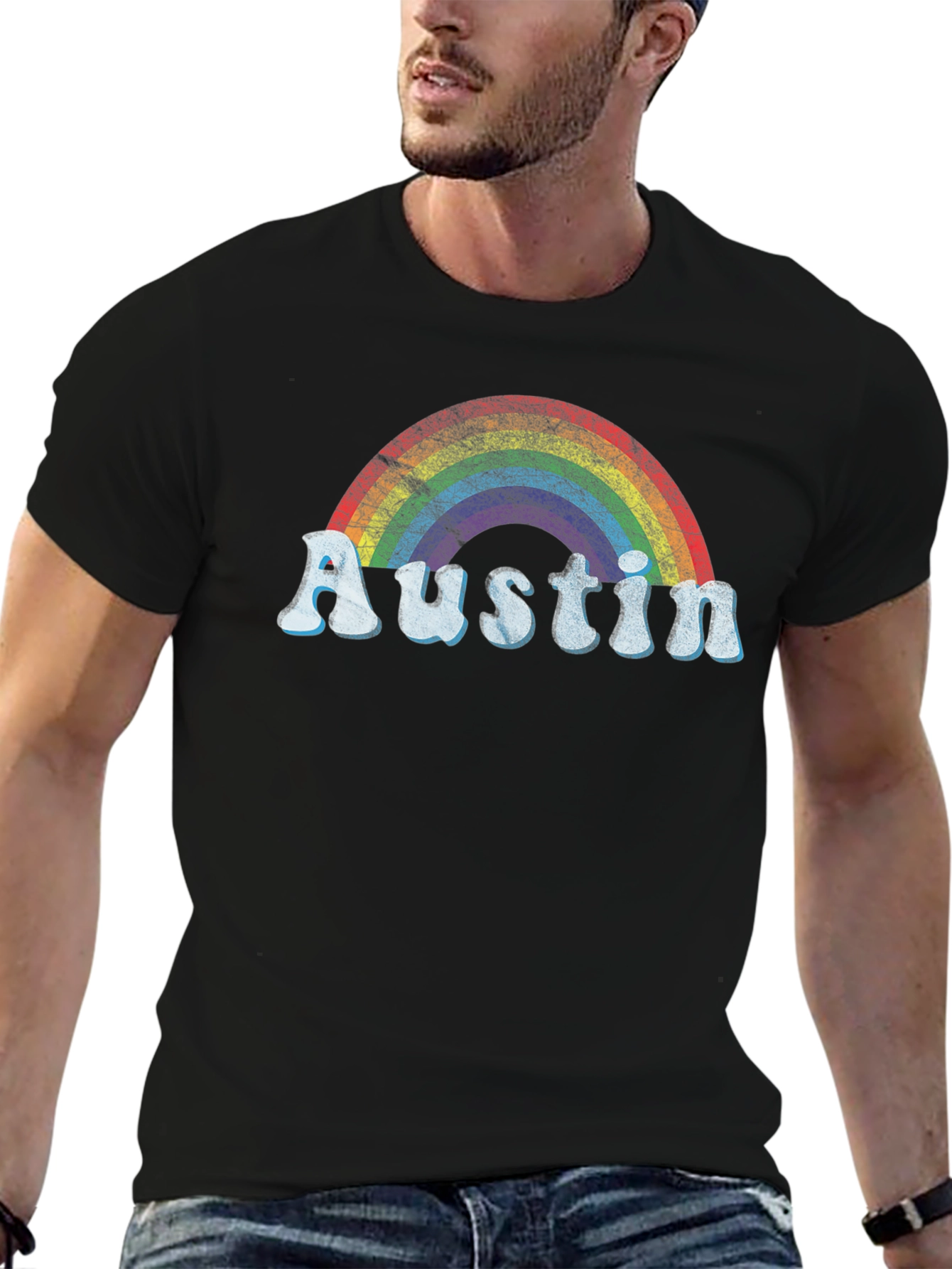 Austin Rainbow Graphic Tee - Retro Style