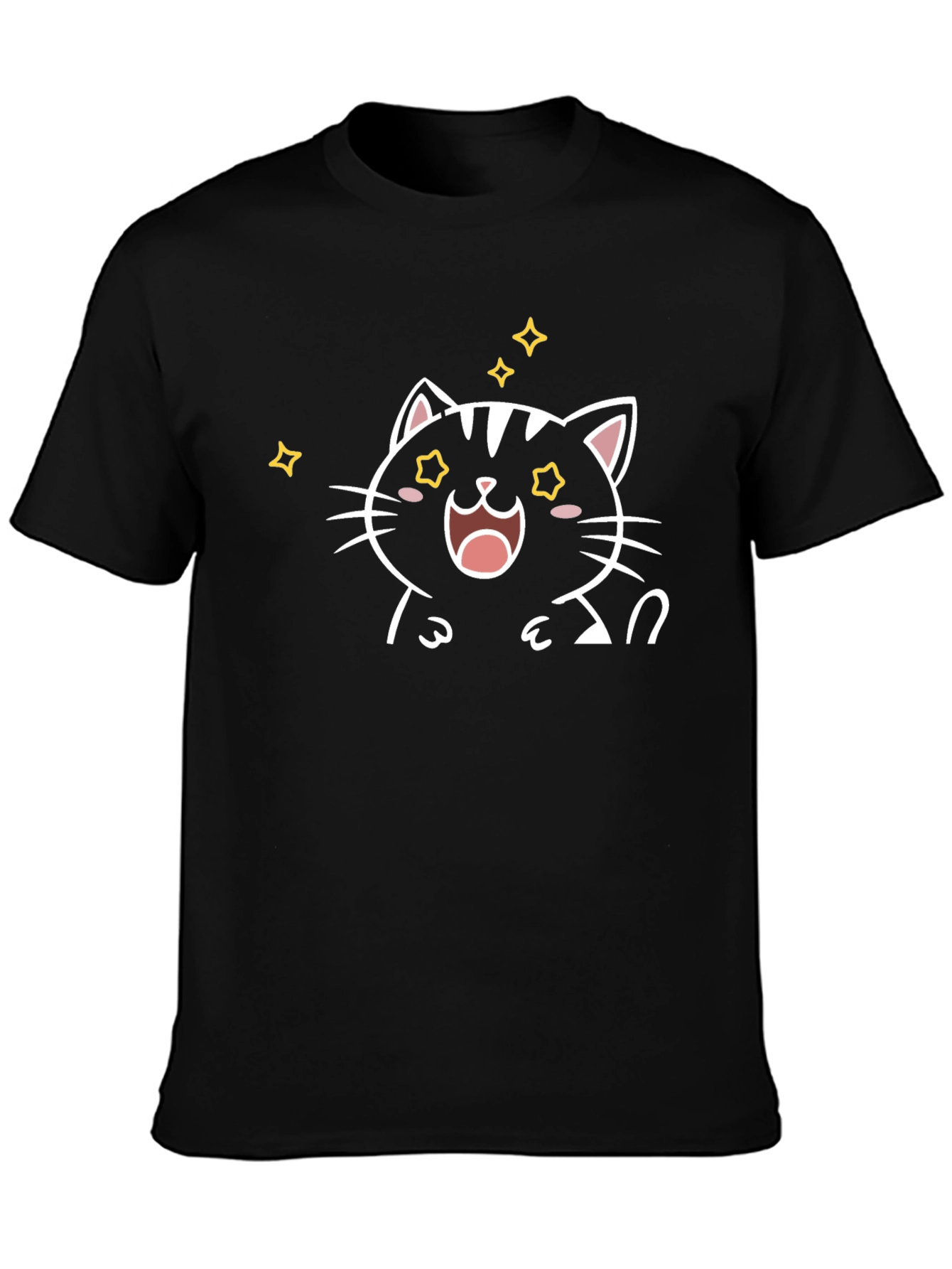 Cute Cartoon Cat T-Shirt - Black