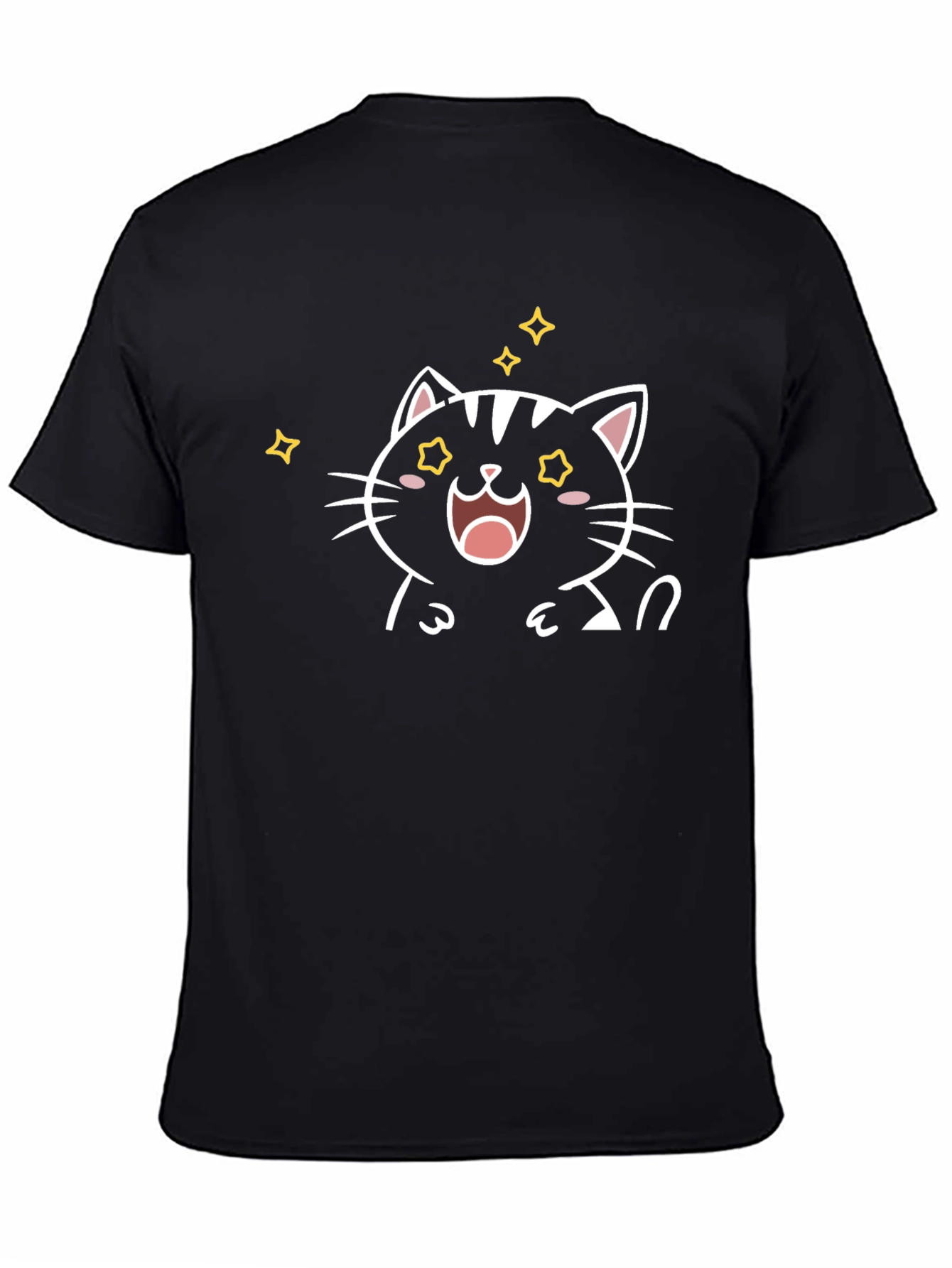 Cute Cartoon Cat T-Shirt - Black